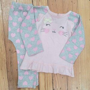 2T 24 Month Girls Warm Outfit Hearts Valentine's Day Cat Toddler Baby